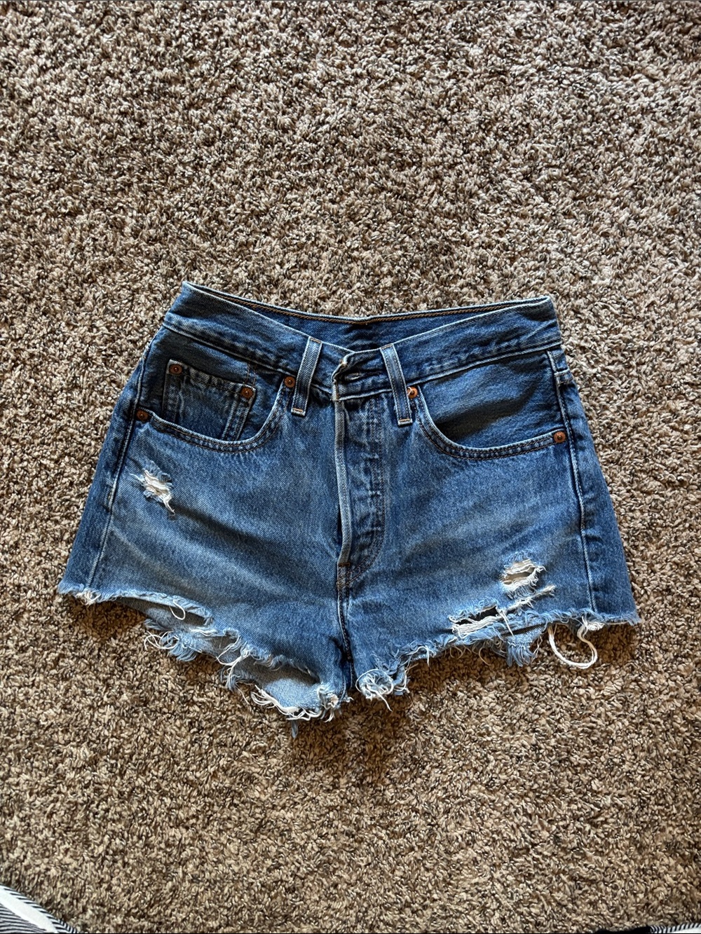 Levi High-Rise Distressed Denim Shorts - Blue